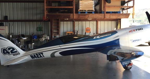 The Relentless NXT, a Reno Sport Class racing airplane on which the TECAT WISER 2030 was used to make in-flight torque measurements.